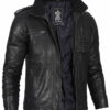 Mens Black Waxed Cafe Racer Leather Jacket product image