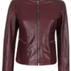 Women's Burgundy Cafe Racer Leather Jacket Women's Burgundy Cafe Racer Leather Jacket product image