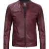 Dodge Men's Burgundy Cafe Racer Leather Jacket product image