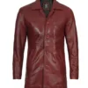 Mens Burgundy Real Lambskin Leather Car Coat product image