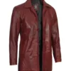 Mens Burgundy Real Lambskin Leather Car Coat product image