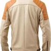 Mens Beige Leather Jacket Café Racer Vintage-inspired Moto Jacket With Brown Accents And Slim Fit Design product image