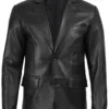 Men's Two Button Black Leather Blazer product image