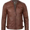 Mens Tall Cognac Brown Cafe Racer Leather Jacket product image