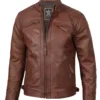Mens Tall Cognac Brown Cafe Racer Leather Jacket product image
