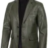 Men's Dark Green Real Leather Blazer product image