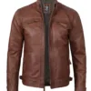 Mens Tall Cognac Brown Cafe Racer Leather Jacket product image