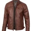 Mens Tall Cognac Brown Cafe Racer Leather Jacket product image