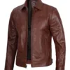 Tall Men Harrington Brown Leather Jacket product image