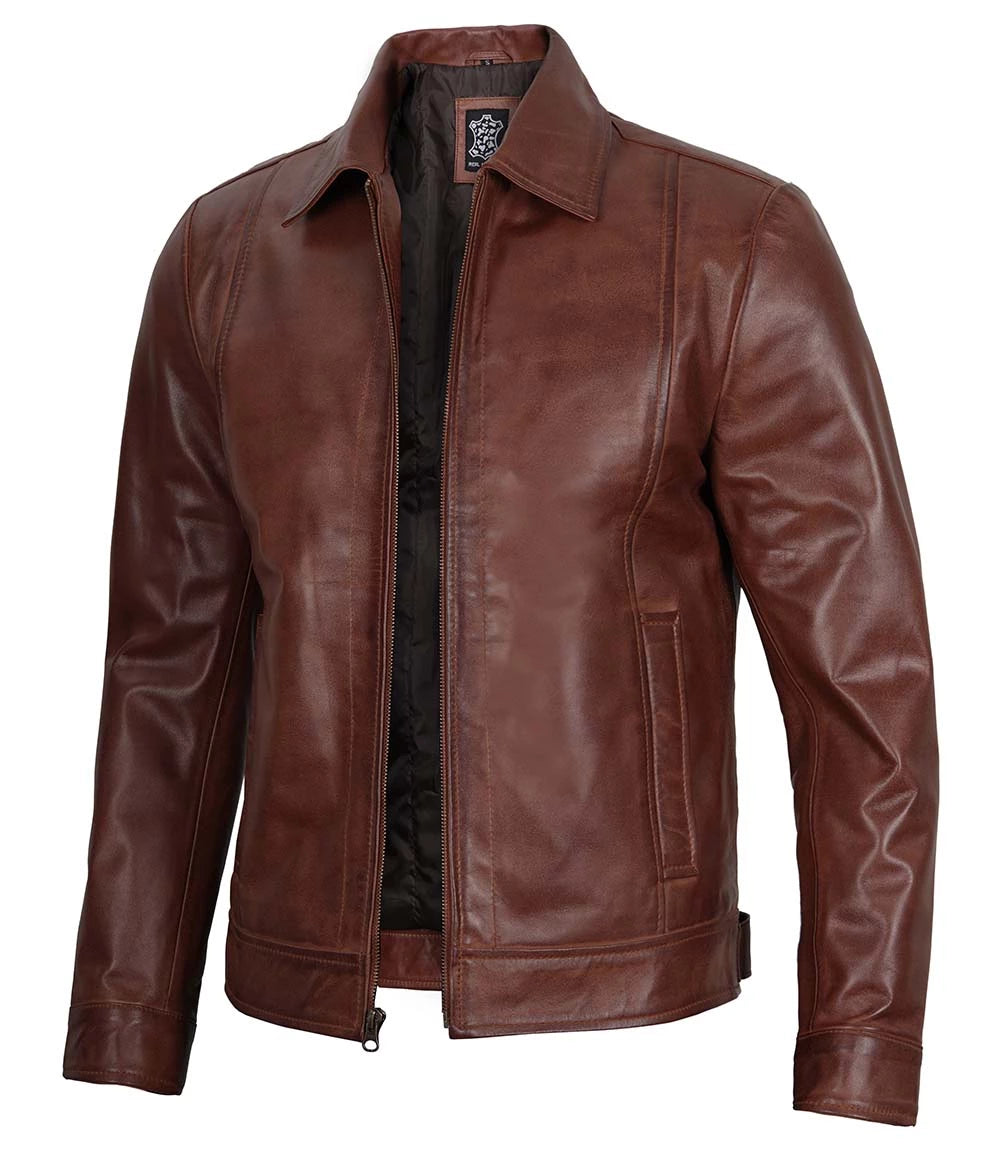 Tall Men Harrington Brown Leather Jacket Tall Men Harrington Brown Leather Jacket product image