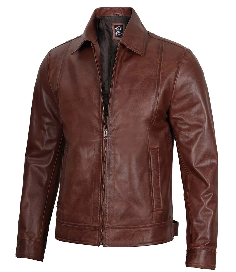 Tall Men Harrington Brown Leather Jacket Tall Men Harrington Brown Leather Jacket product image