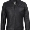 Dodge Men's Matte Black Cafe Racer Leather Jacket product image