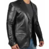 Men's Notch Lapel Two Button Black Leather Blazer product image