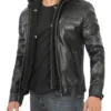 Merrill Men's Black Hooded Leather Jacket product image