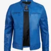 Dodge Men's Cafe Racer Blue Leather Jacket product image