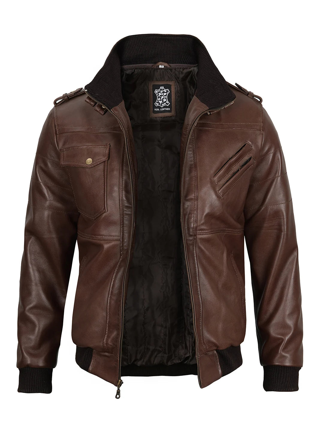 Edinburgh Men's Dark Brown Leather Bomber Jacket With Removable Hood Edinburgh Men's Dark Brown Leather Bomber Jacket With Removable Hood product image
