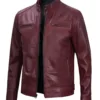 Dodge Men's Burgundy Cafe Racer Leather Jacket product image