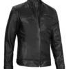 Dodge Tall Men's Black Cafe Racer Leather Jacket product image