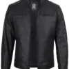 Dodge Men's Matte Black Cafe Racer Leather Jacket product image