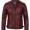 Tall Men's Real Leather Burgundy Biker Style Jacket product image