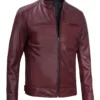 Dodge Men's Burgundy Cafe Racer Leather Jacket product image