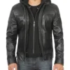 Merrill Men's Black Hooded Leather Jacket product image