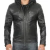 Merrill Men's Black Hooded Leather Jacket product image