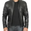 Merrill Men's Black Hooded Leather Jacket product image