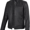 Dodge Men's Matte Black Cafe Racer Leather Jacket product image