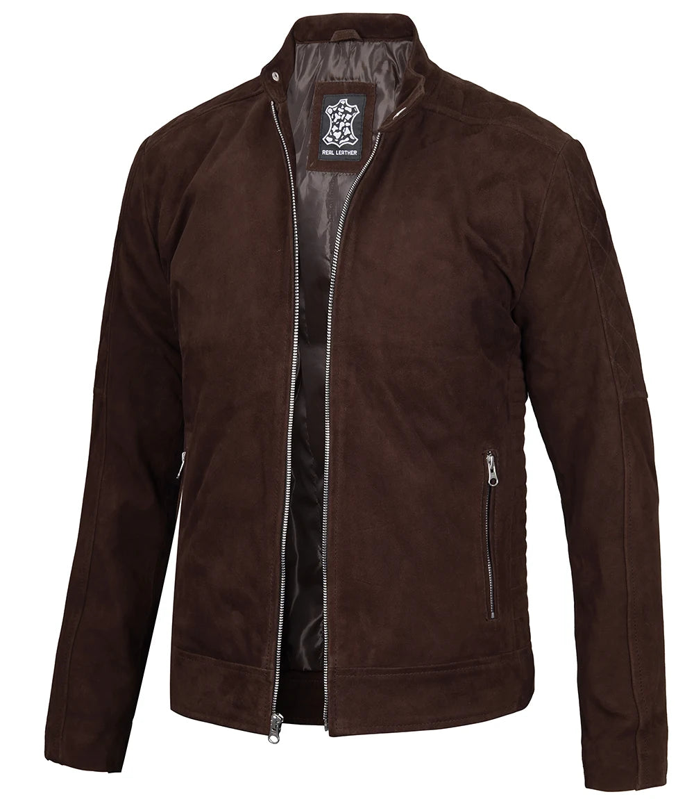 Miguel Men's Quilted Brown Suede Jacket Miguel Men's Quilted Brown Suede Jacket product image