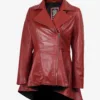 Clarissa Womens Red Asymmetrical Peplum Leather Jacket product image