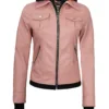Tralee Women's Pink Leather Biker Style Jacket with Hood Tralee Women's Pink Leather Biker Style Jacket with Hood product image