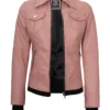 Tralee Women's Pink Leather Biker Style Jacket with Hood Tralee Women's Pink Leather Biker Style Jacket with Hood product image
