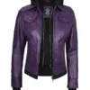 Women's Purple Leather Jacket with Removable Hood product image