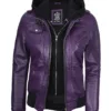 Women's Purple Real Leather Jacket with Removable Hood product image