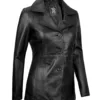 Womens Black Leather Blazer with Three Button product image