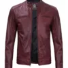 Dodge Men's Burgundy Cafe Racer Leather Jacket product image