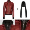 Tralee Women's Maroon Bomber Leather Jacket with Hood product image