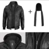 Men's Bomber Dark Grey Leather Jacket with Removable Hood product image