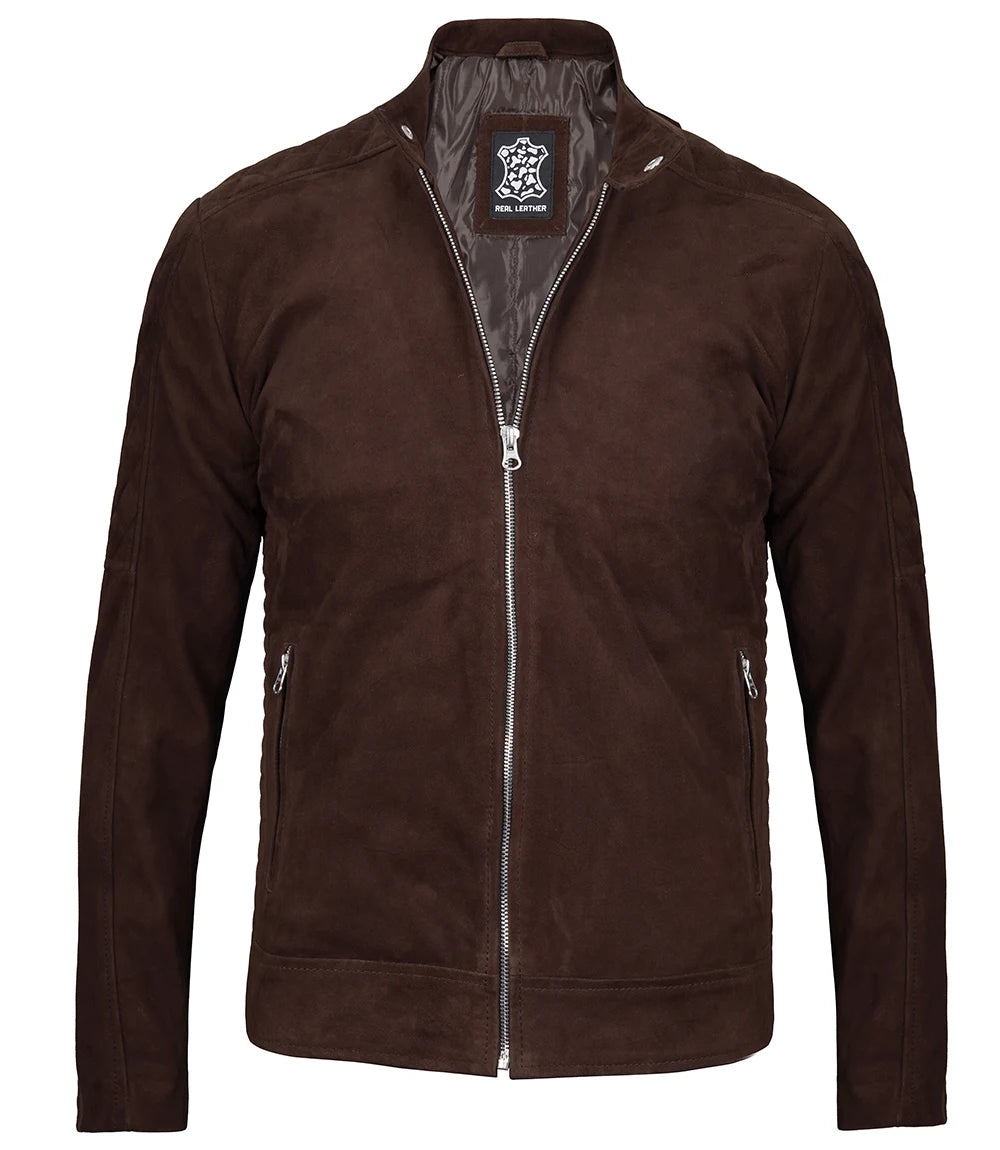 Miguel Men's Quilted Brown Suede Jacket Miguel Men's Quilted Brown Suede Jacket product image