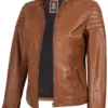 Womens Tan Brown Cafe Racer Leather Jacket product image