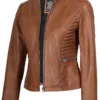 Rachel Womens Tan Cafe Racer Leather Jacket product image
