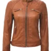 Women's Cafe Racer Tan Brown Leather Jacket Women's Cafe Racer Tan Brown Leather Jacket product image