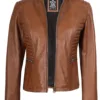 Rachel Womens Tan Cafe Racer Leather Jacket product image