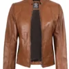 Amy Womens Cafe Racer Tan Brown Real Leather Jacket Amy Womens Cafe Racer Tan Brown Real Leather Jacket product image