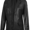 Women's Two Button Black Real Leather Blazer product image