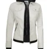 Womens Off White Biker Style Leather Jacket with Hood Womens Off White Biker Style Leather Jacket with Hood product image