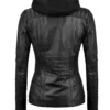 Women's Tall Black Leather Jacket With Removable Hood Women's Tall Black Leather Jacket With Removable Hood product image