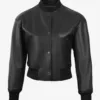 Julee Womens Black Snap Button Cropped Leather Bomber Jacket product image
