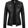 Women's Tall Black Leather Jacket With Removable Hood Women's Tall Black Leather Jacket With Removable Hood product image
